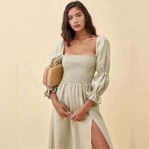 Reformation Hyland Smocked Linen Dress